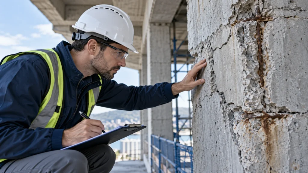 Illustration d’une inspection de fissures dans une structure en béton